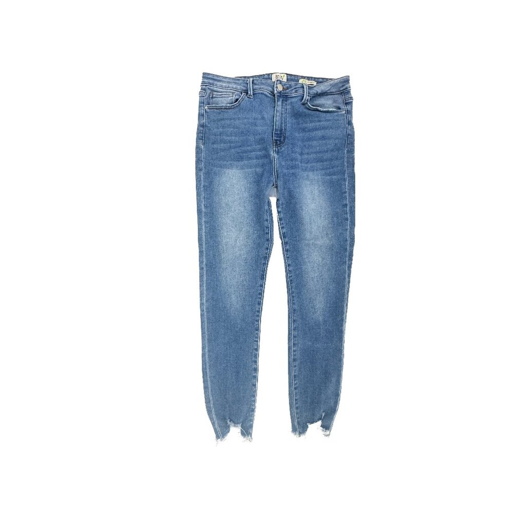 Simple Society Skinny Jeans Women 13 Blue Dark Wash Raw Hem Eco-Friendly